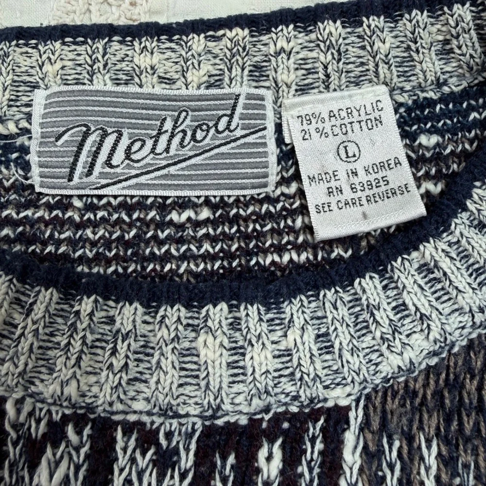 Vintage Method Mens Large Sweater Blue Grandpacore Geometric‎ Fair Isle Acrylic